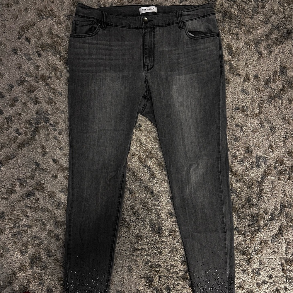 Lane Bryant Charcoal Skinny Jeans with Studded Hem